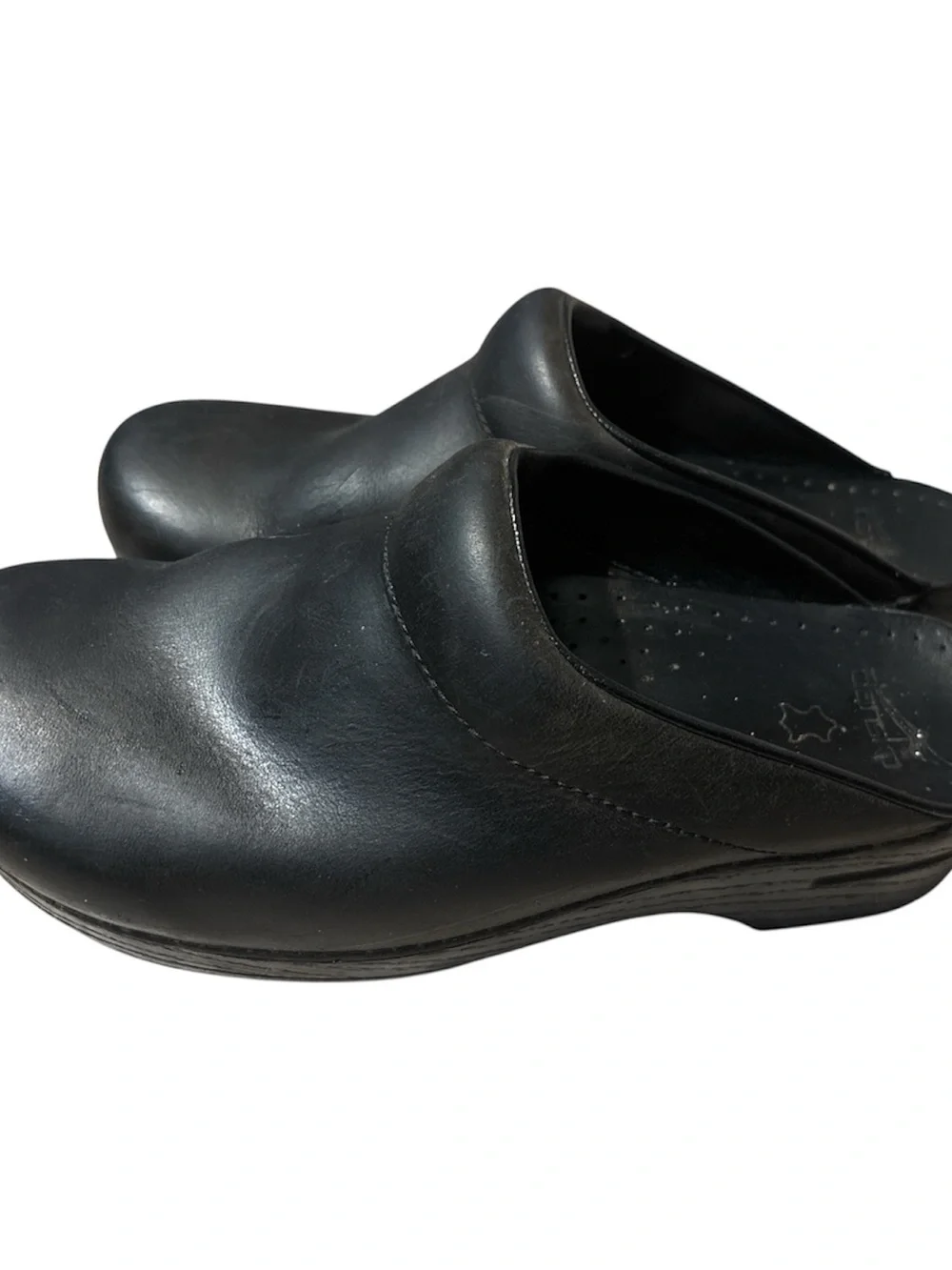 Dansko Black Leather Slip-On Clogs